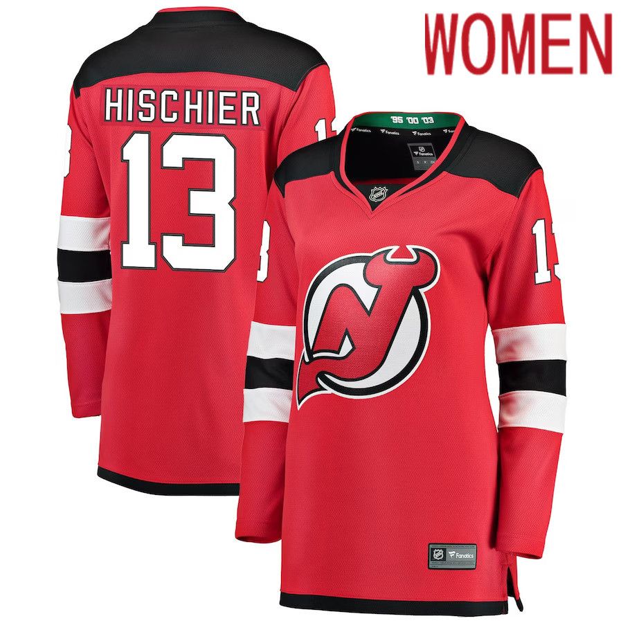 Women New Jersey Devils #13 Nico Hischier Fanatics Branded Red Breakaway Home Player NHL Jersey